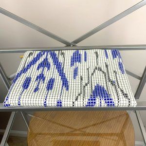 Felix Rey Metal Mesh Clutch Purse White Blue Black Zip Top Royal Blue Lining